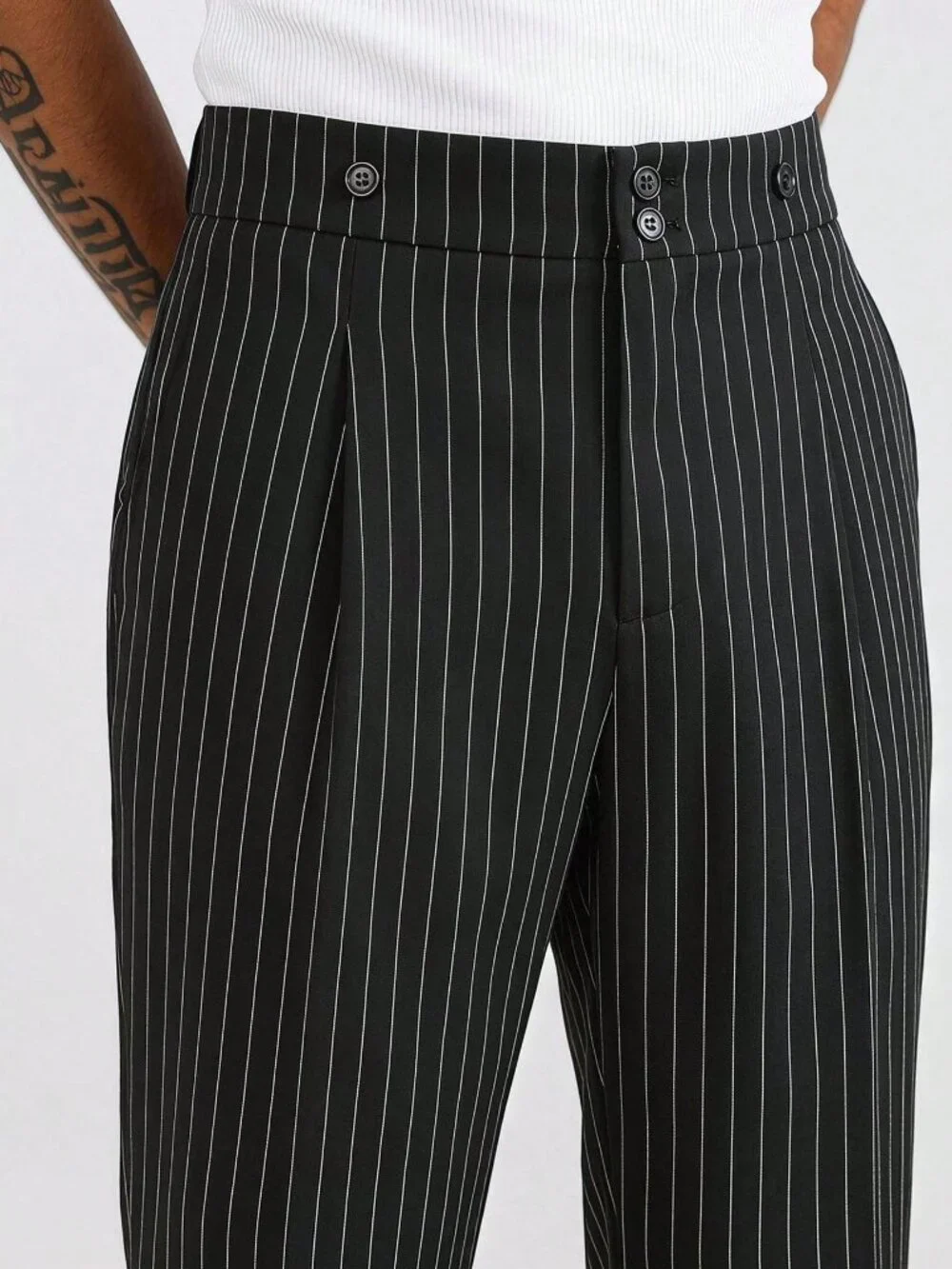 Black Casual Men's Striped Casual Long Pants With Pockets